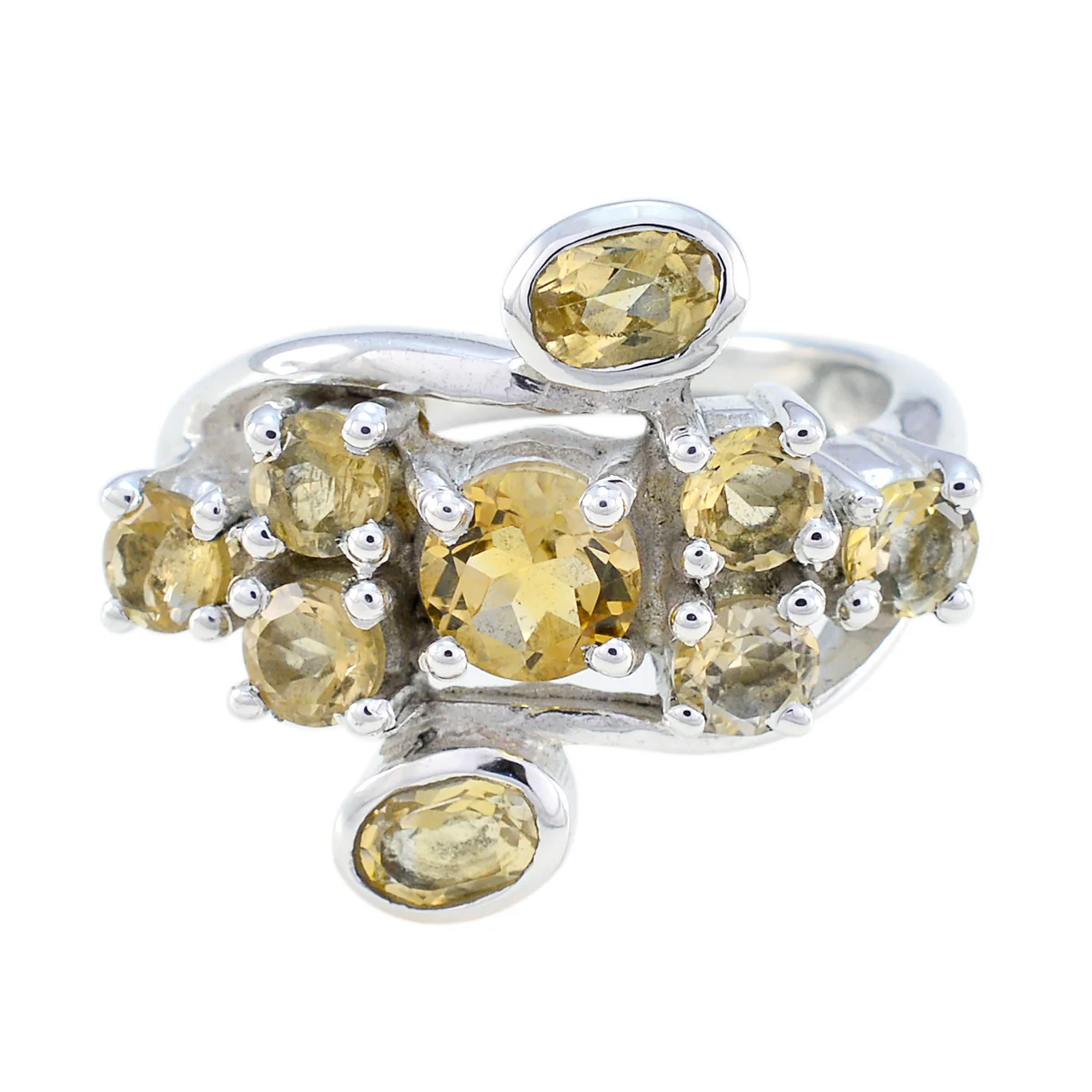 Citrine Navratna Indian 925 Sterling Silver Yellow Gemstone Essential Modern Ring Jewelry - Image 2