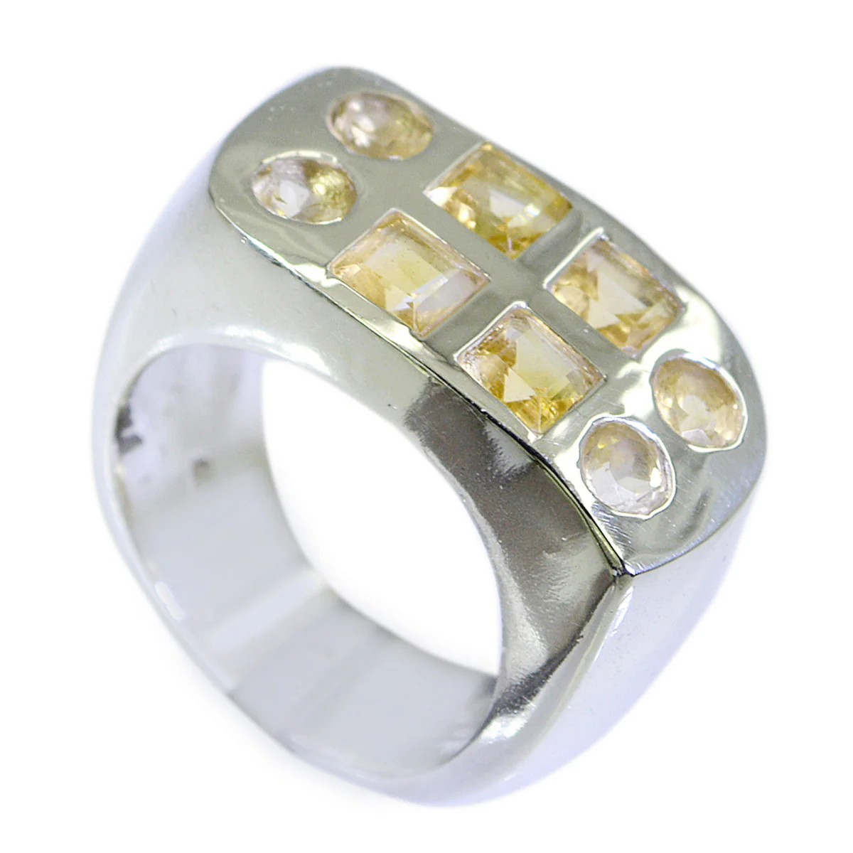 Citrine octa Spanish Silver Yellow Gemstones Chunky Heritage Ring Jewellery