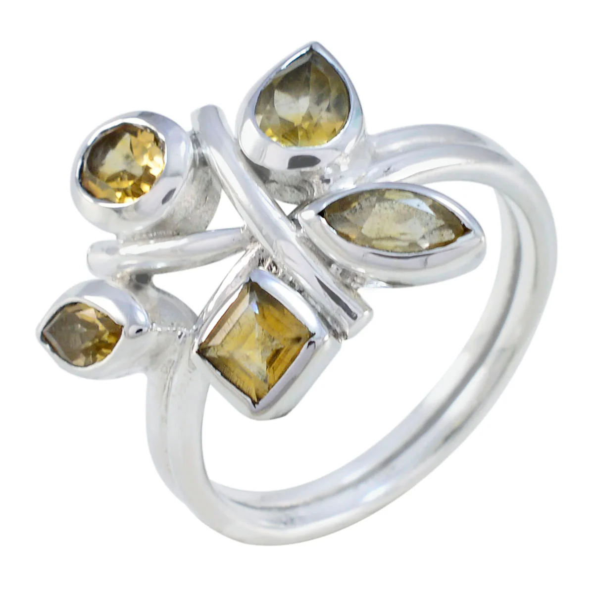 Citrine Penta Indian 92.5 Silver Yellow Gemstone Classic Graceful Ring Jewelry - Image 2