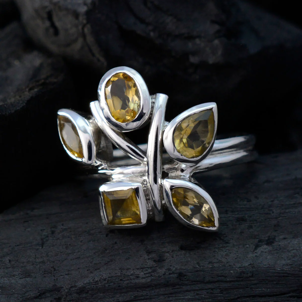 Citrine Penta Indian 92.5 Silver Yellow Gemstone Classic Graceful Ring Jewelry - Image 4