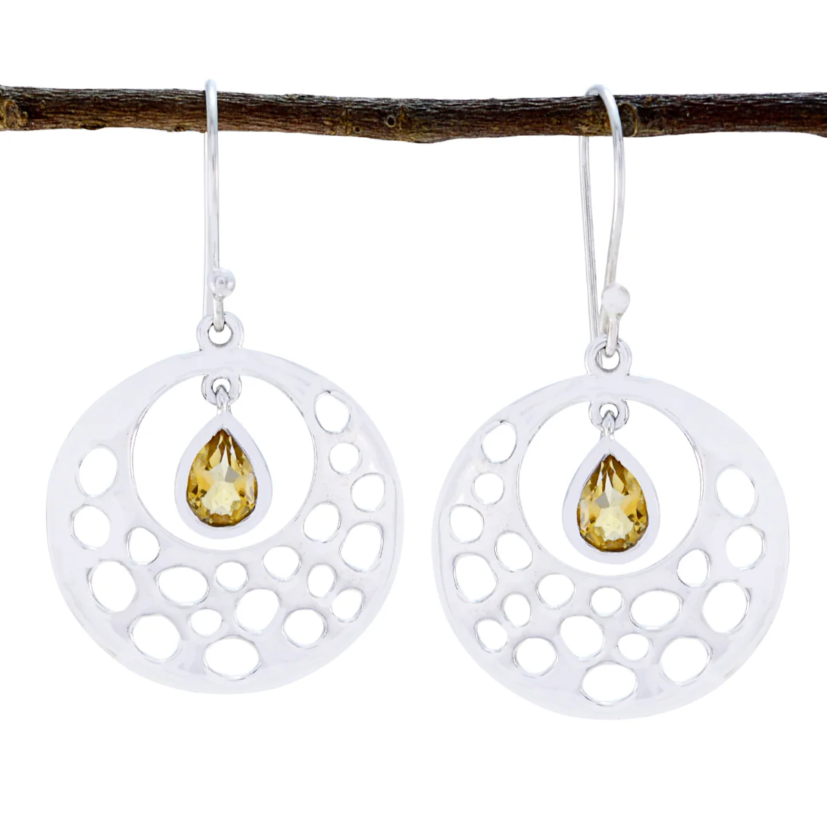 Citrine Russian Ivy Solitaire Dangle Yellow Silver Earring