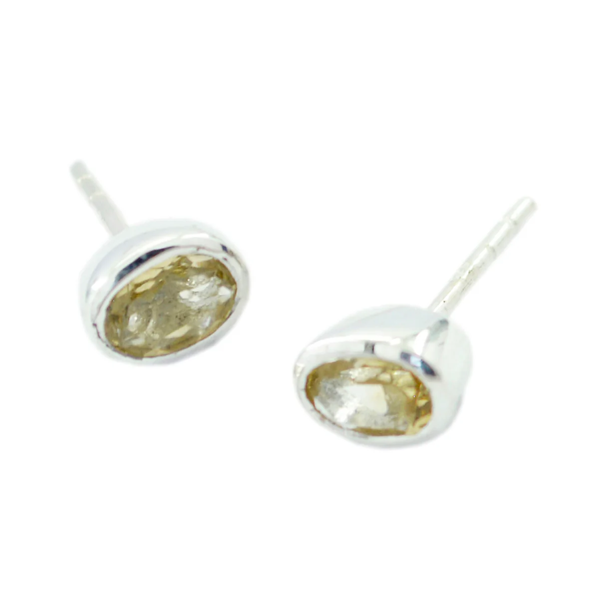 Citrine Russian Sofia Solitaire Stud Yellow Silver Earring