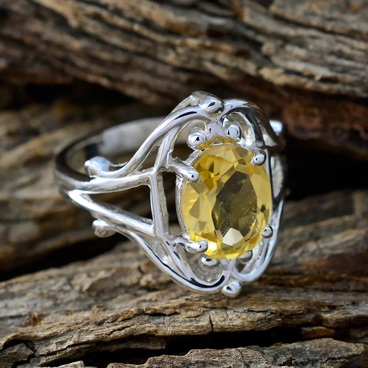 Citrine Solitaire African 92.5 Silver Yellow Gems Tiny Ethnic Ring Jewellery - Image 3