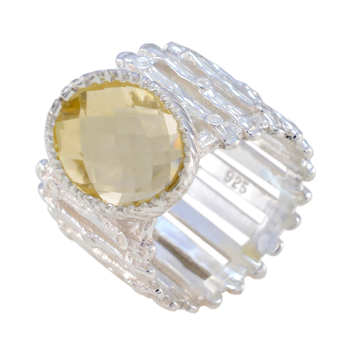 Citrine Solitaire African Sterling Silver Yellow Gemstone Edgy Armor Band Jewelry - Image 2