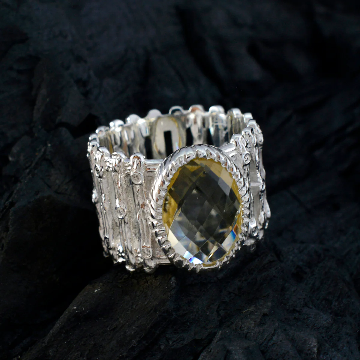 Citrine Solitaire African Sterling Silver Yellow Gemstone Edgy Armor Band Jewelry - Image 4