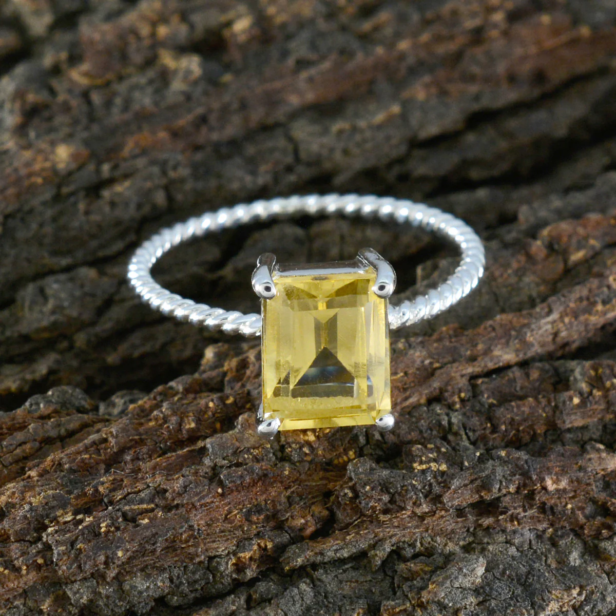 Citrine Solitaire American Silver Yellow Gemstone Delicate Twist Ring Jewelry - Image 3