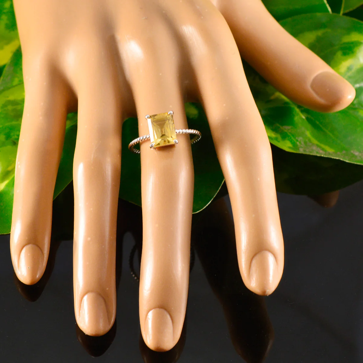 Citrine Solitaire American Silver Yellow Gemstone Delicate Twist Ring Jewelry - Image 5
