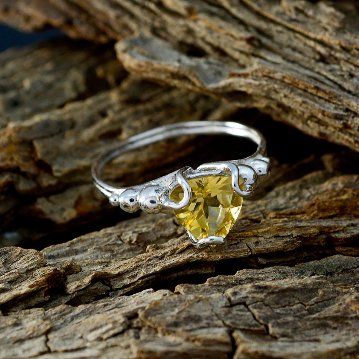 Citrine Solitaire Egyptian 92.5 Silver Yellow Gemstones Delicate Rope-Wire Ring Jewellery - Image 3