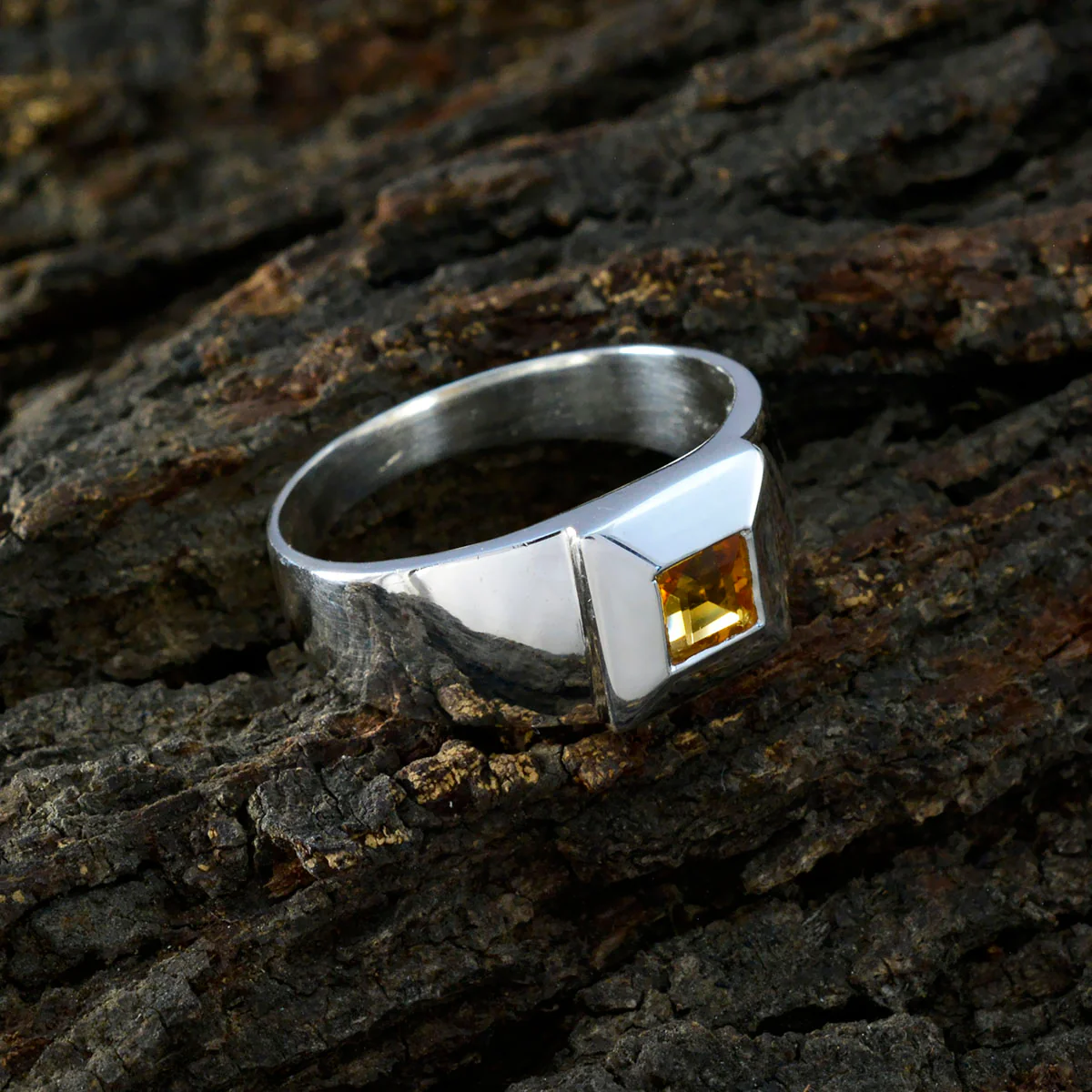 Citrine Solitaire Egyptian 925 Sterling Silver Yellow Gems Mid-weight Contemporary Ring Jewellery - Image 3