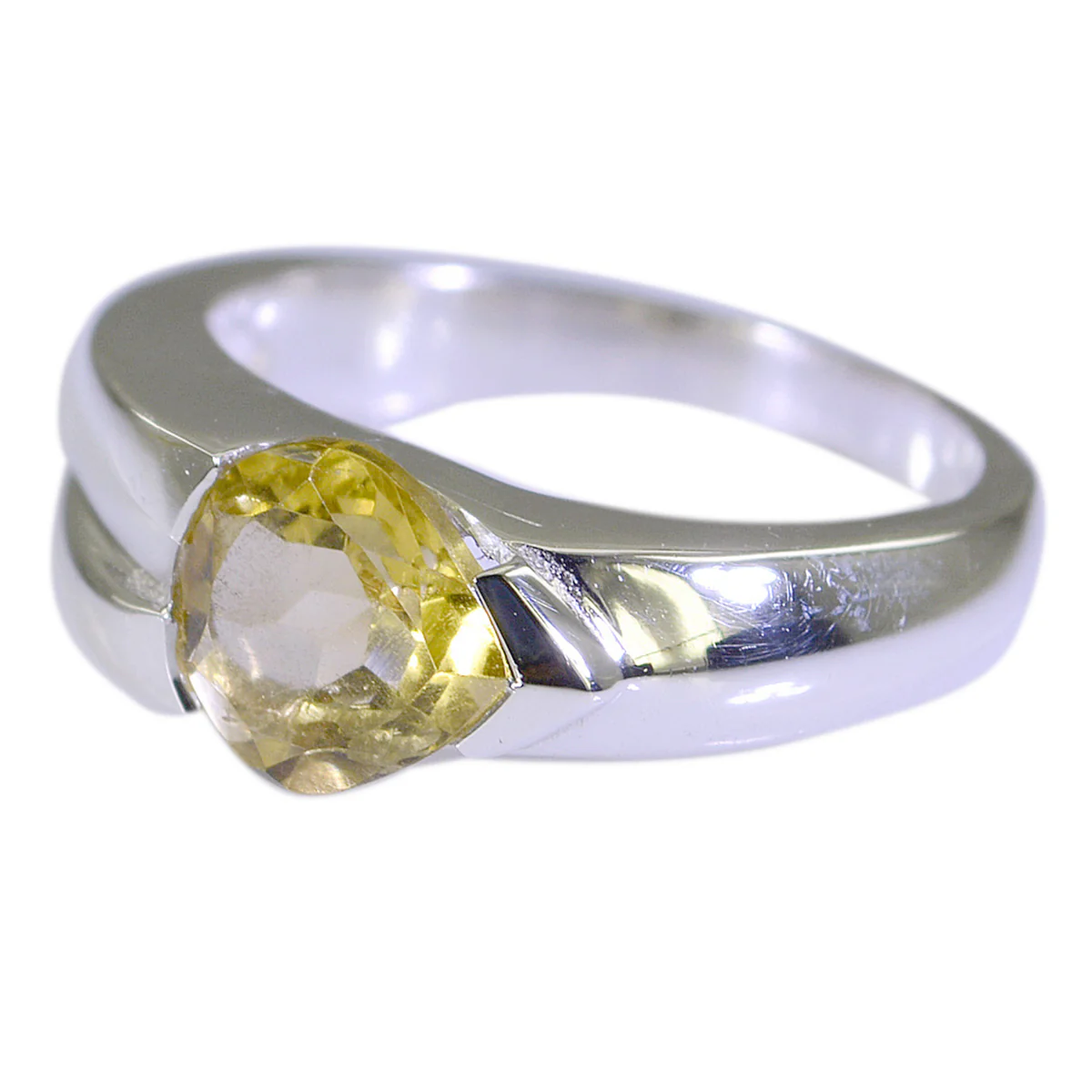 Citrine Solitaire French 92.5 Silver Yellow Gemstone Classic Engagement Ring Jewellery - Image 2