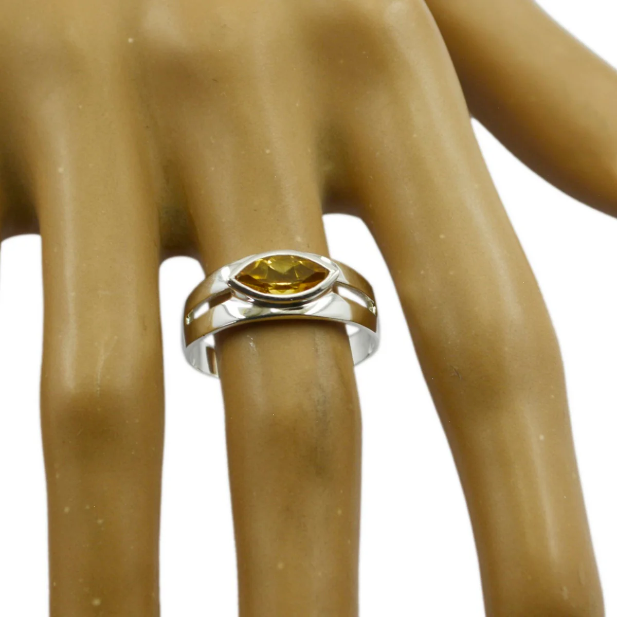 Citrine Solitaire French 925 Sterling Silver Yellow Gemstone Slim Modern Ring Jewellery - Image 3