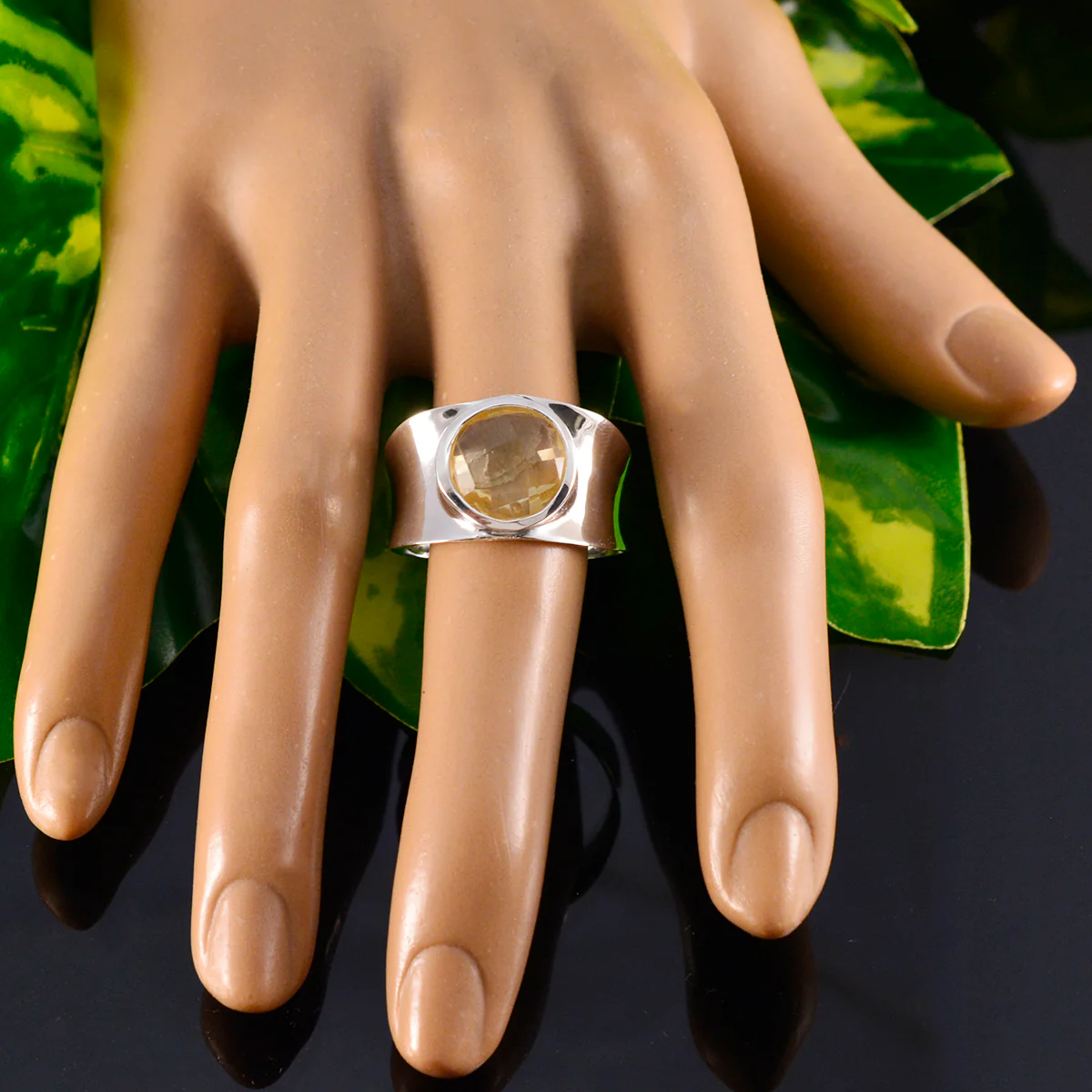 Citrine Solitaire French Sterling Silver Yellow Gemstones Edgy Armor Band Jewelry - Image 5
