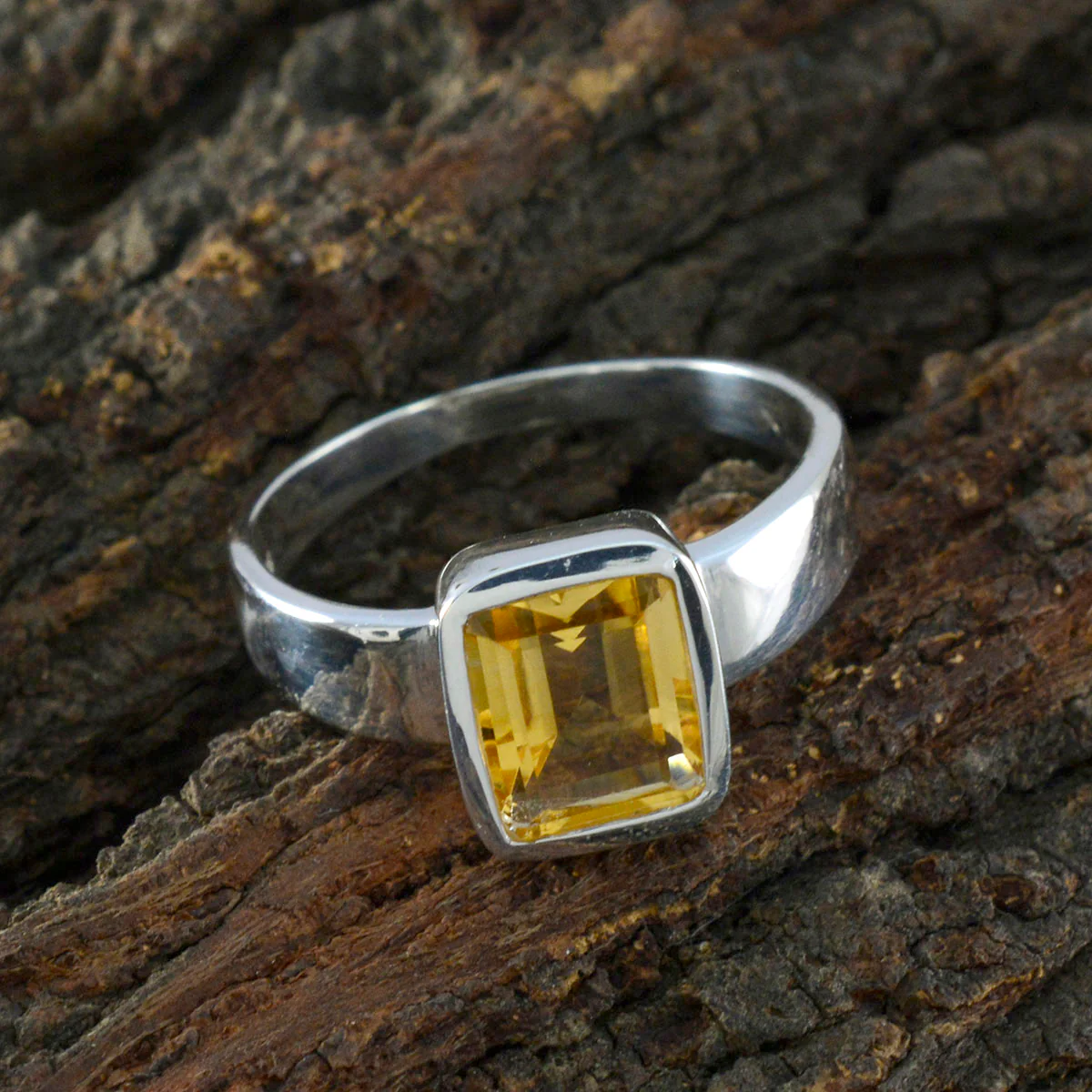 Citrine Solitaire German Silver Yellow Gems Slim Boho Ring Jewelry - Image 3