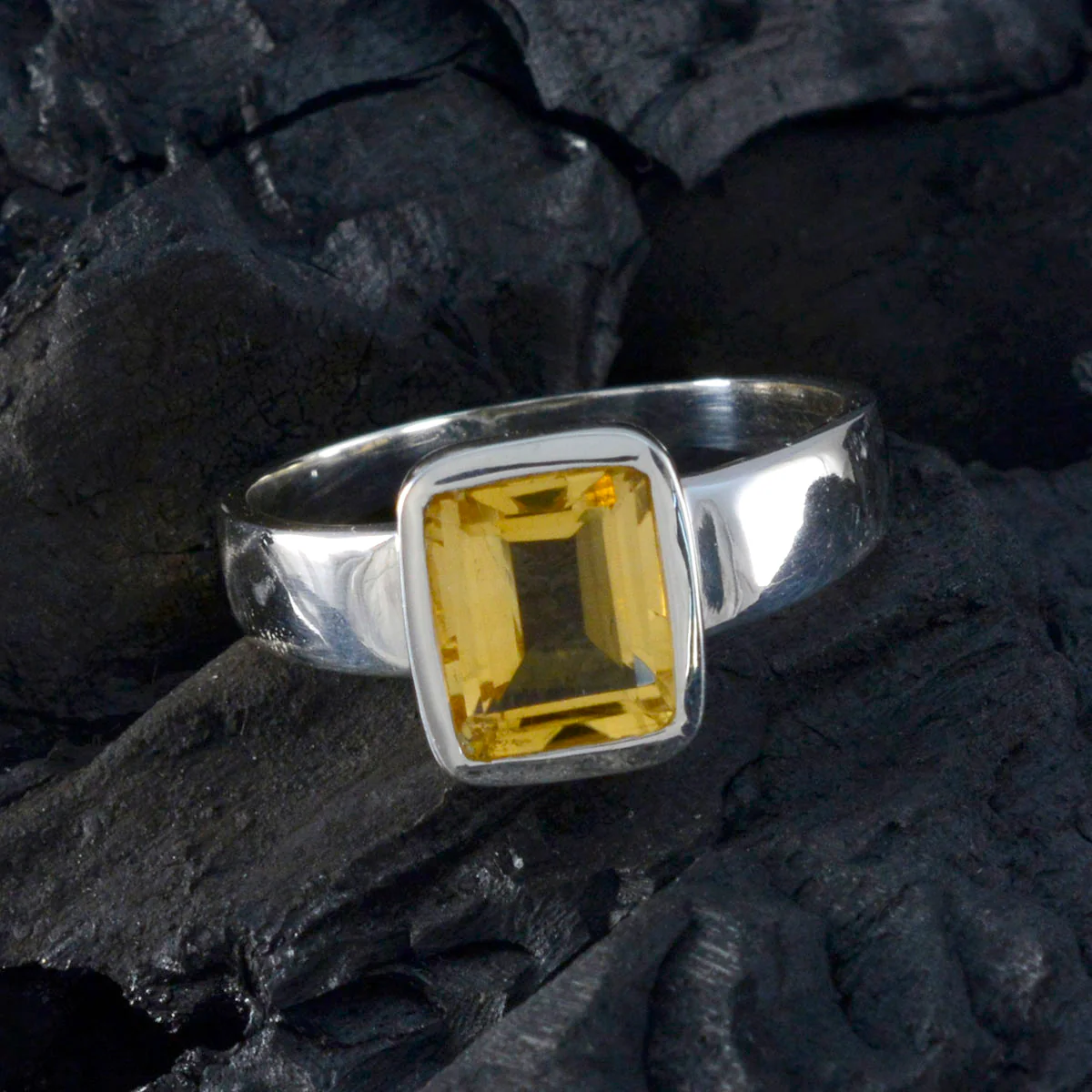 Citrine Solitaire German Silver Yellow Gems Slim Boho Ring Jewelry - Image 4