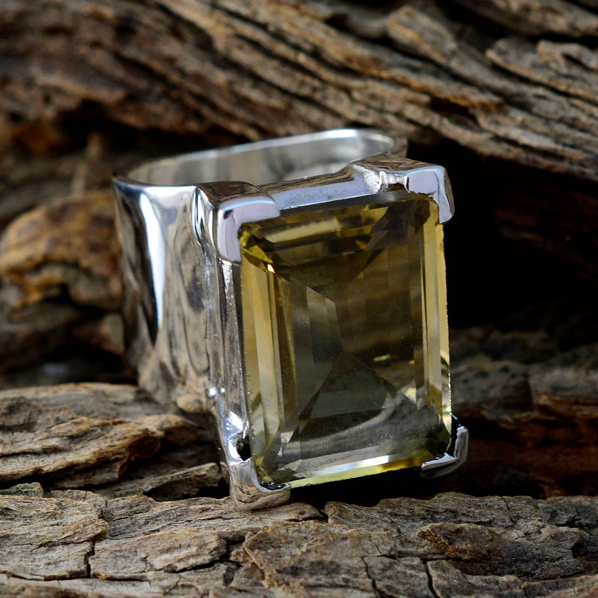 Citrine Solitaire German Silver Yellow Gemstone Chunky Vintage Ring Jewellery - Image 3