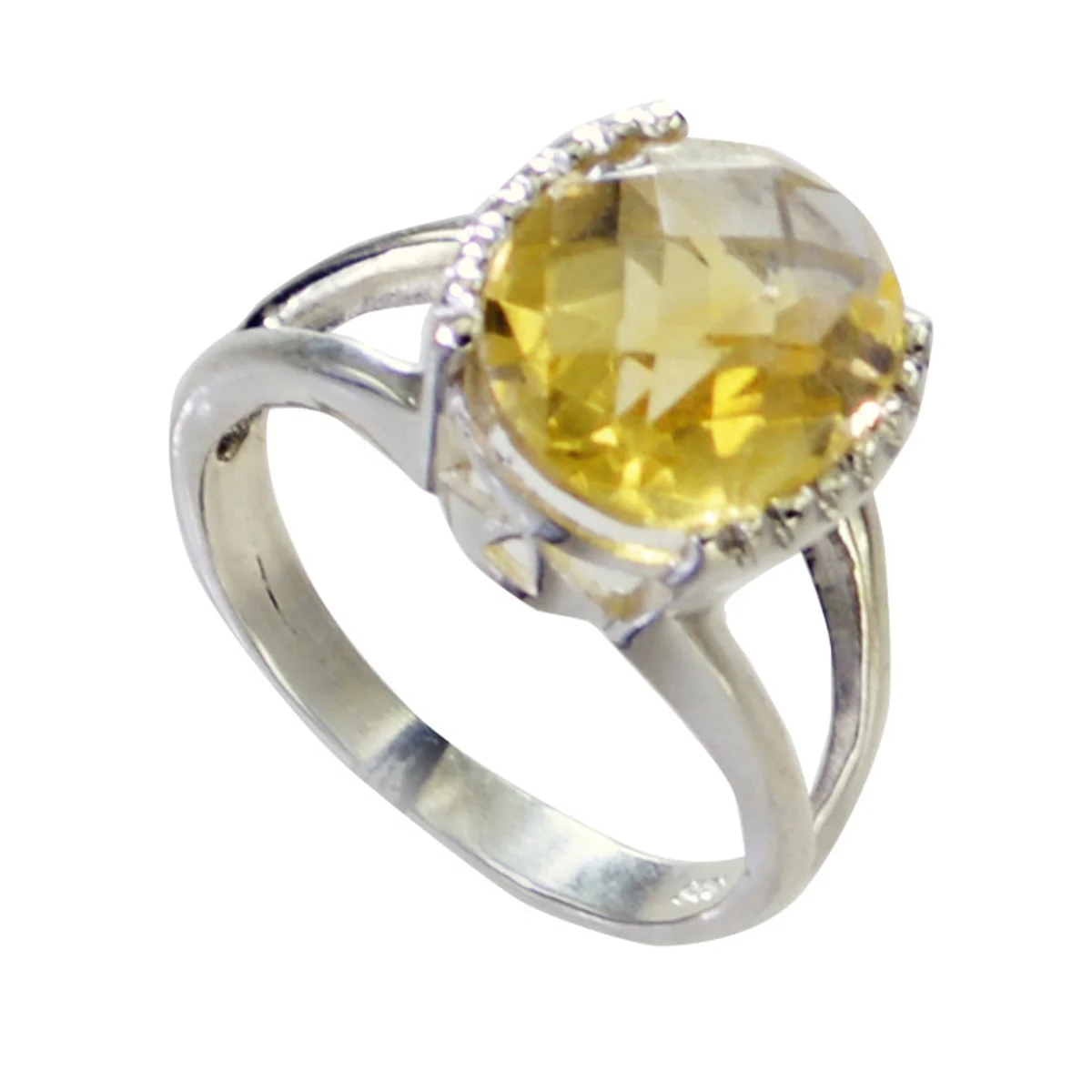 Citrine Solitaire Indian Sterling Silver Yellow Gemstone Mid-weight Luxurious Ring Jewelry