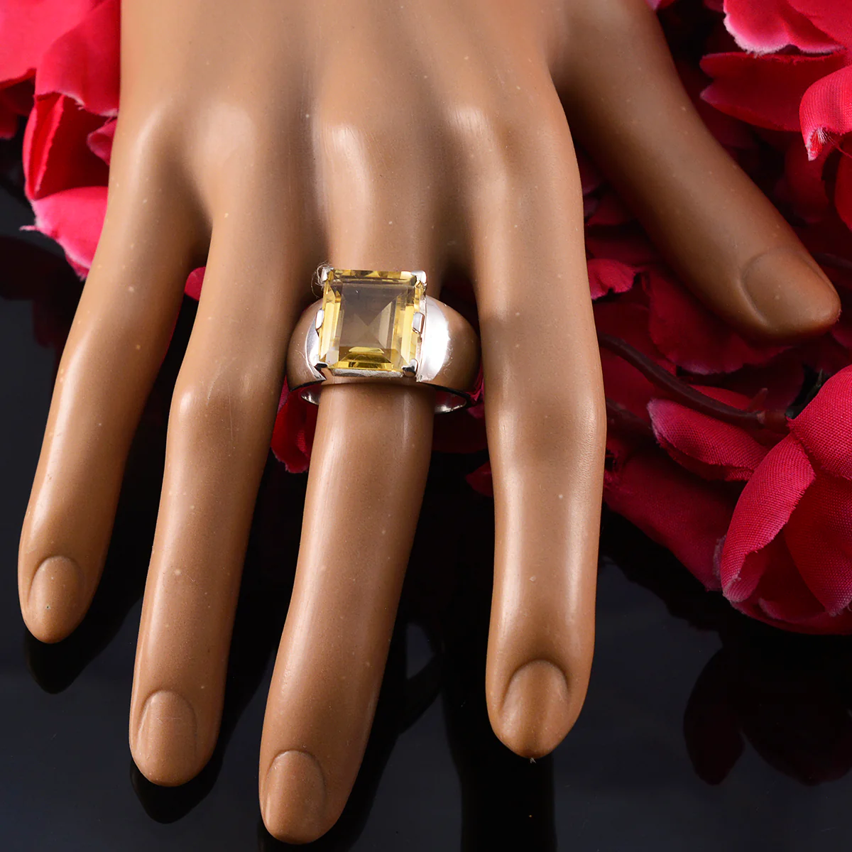 Citrine Solitaire Italian 92.5 Silver Yellow Gems Statement Traditional Ring Jewellery - Image 5