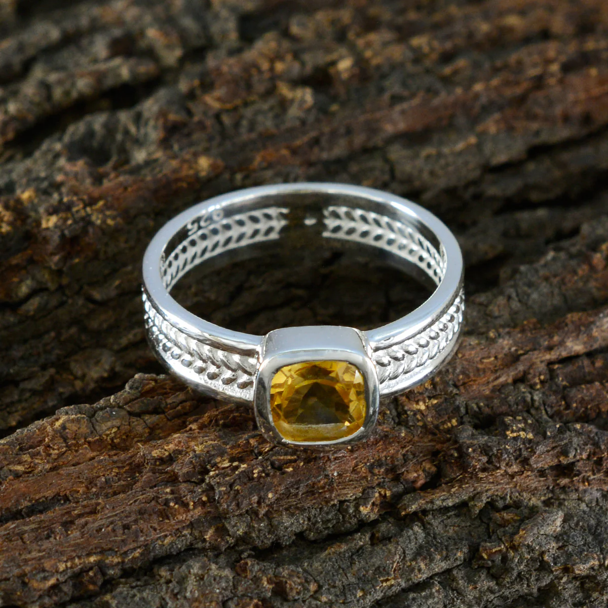 Citrine Solitaire Italian 925 Sterling Silver Yellow Gemstones Mid-weight Rope-Wire Band Jewellery - Image 3