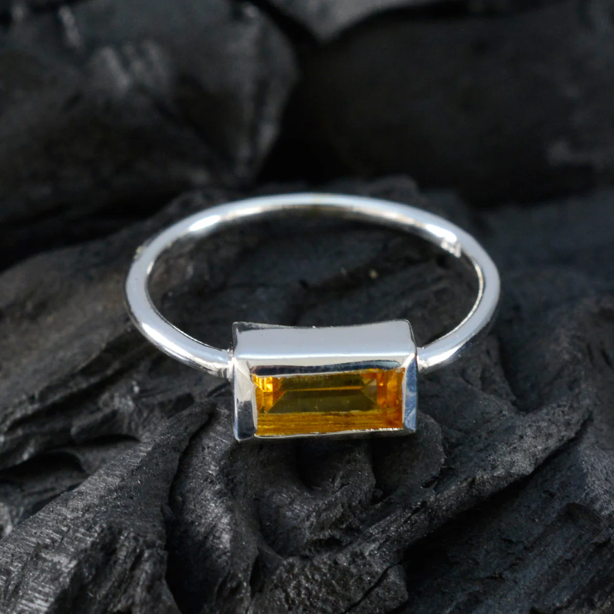 Citrine Solitaire Korean 925 Silver Yellow Gemstone Delicate Contemporary Ring Jewelry - Image 4