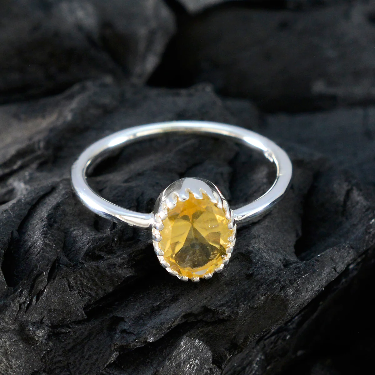 Citrine Solitaire Korean Silver Yellow Gems Delicate Sophisticated Ring Jewelry - Image 4