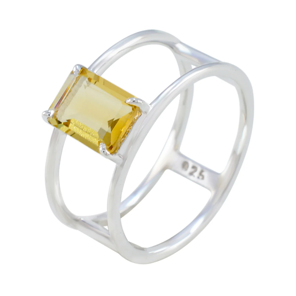 Citrine Solitaire Korean Silver Yellow Gems Whisper-thin Geometric Band Jewellery - Image 2
