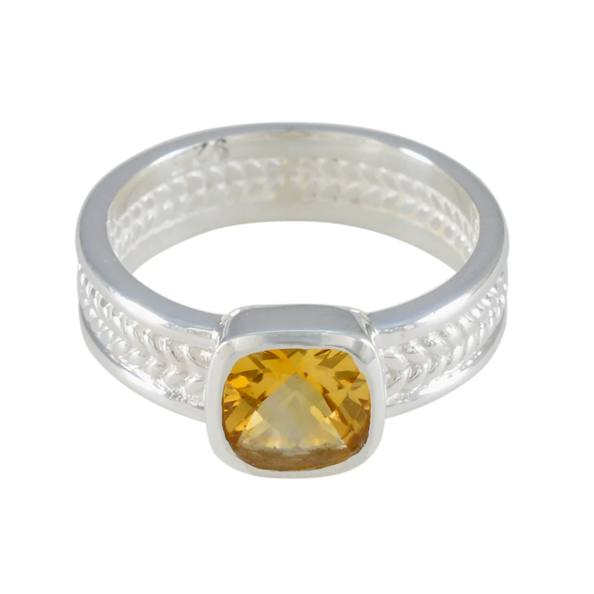 Citrine Solitaire Latin American 92.5 Silver Yellow Gemstone Mid-weight Rope-Wire Band Jewelry