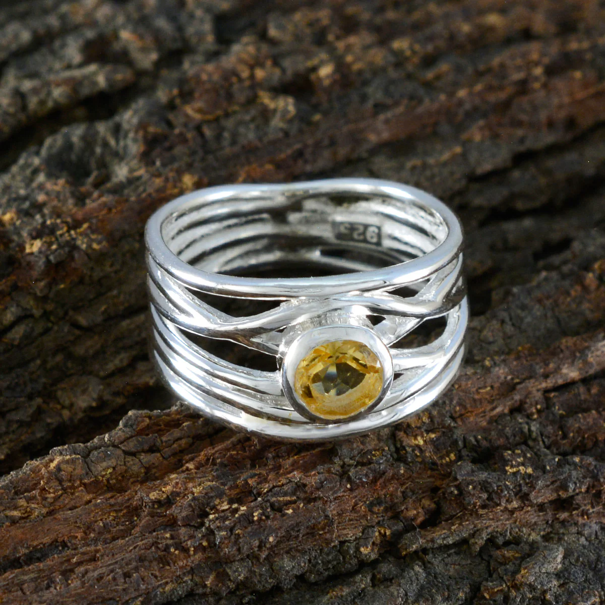 Citrine Solitaire Middle Eastern 92.5 Silver Yellow Gemstone Eye-catching Rope-Wire Band Jewelry - Image 3