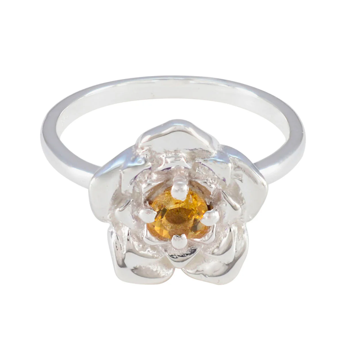 Citrine Solitaire Moroccan 925 Sterling Silver Yellow Gems Tiny Floral Ring Jewellery