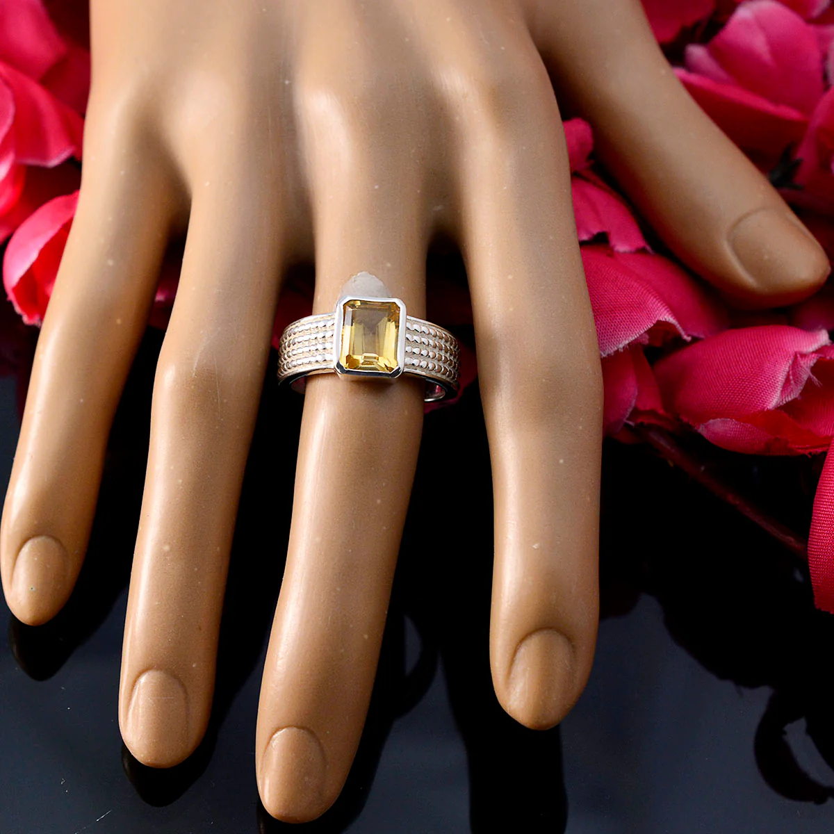 Citrine Solitaire Moroccan Sterling Silver Yellow Gems Mid-weight Graceful Ring Jewelry - Image 5