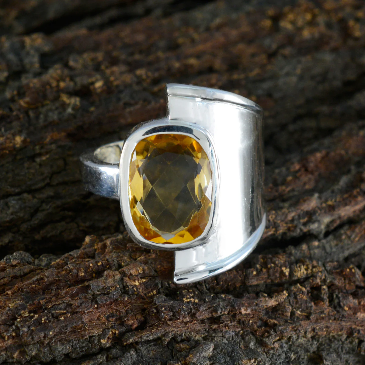 Citrine Solitaire Russian Sterling Silver Yellow Gems Essential Abstract Ring Jewellery - Image 3