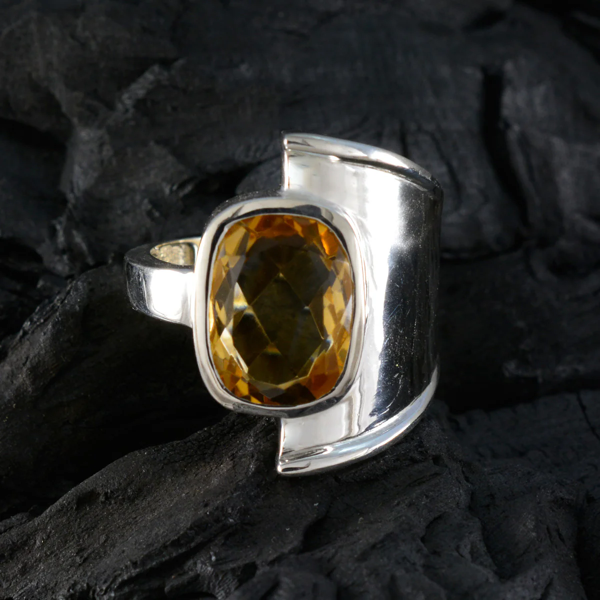 Citrine Solitaire Russian Sterling Silver Yellow Gems Essential Abstract Ring Jewellery - Image 4