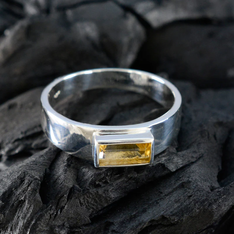 Citrine Solitaire Russian Sterling Silver Yellow Gemstones Slim Boho Ring Jewelry - Image 4