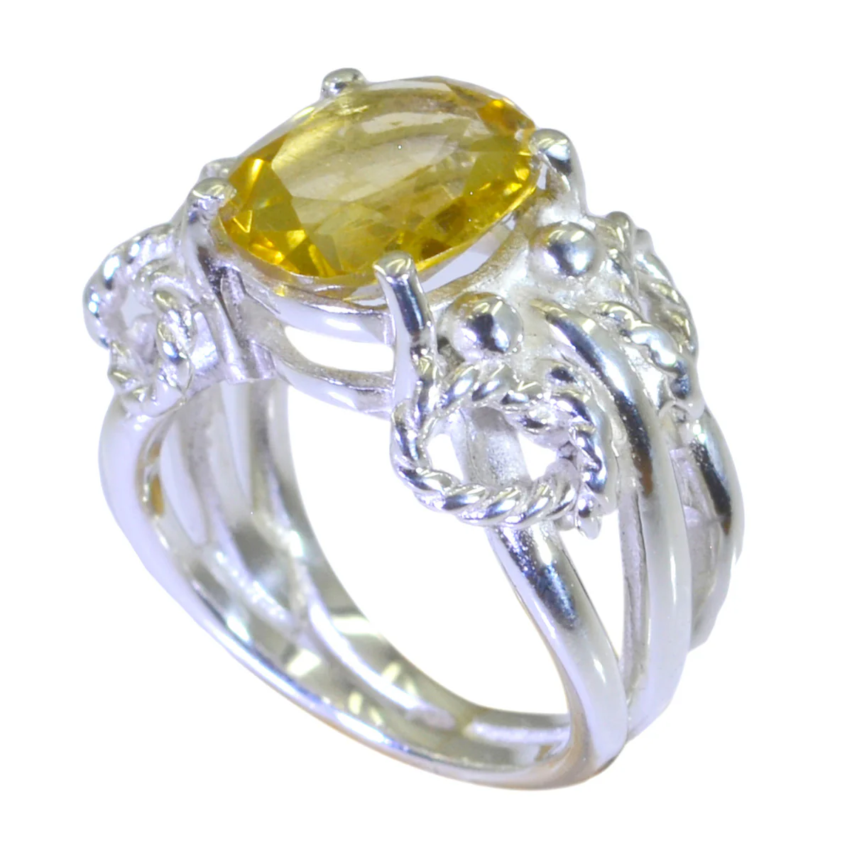 Citrine Solitaire Spanish 925 Silver Yellow Gems Essential Rope-Wire Ring Jewelry - Image 2
