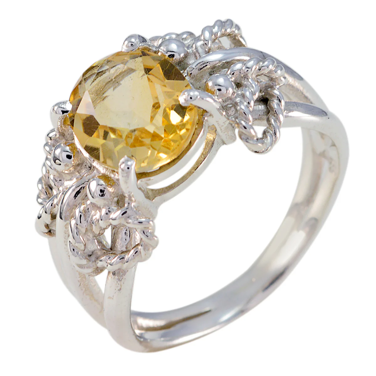 Citrine Solitaire Spanish 925 Silver Yellow Gems Essential Rope-Wire Ring Jewelry - Image 3