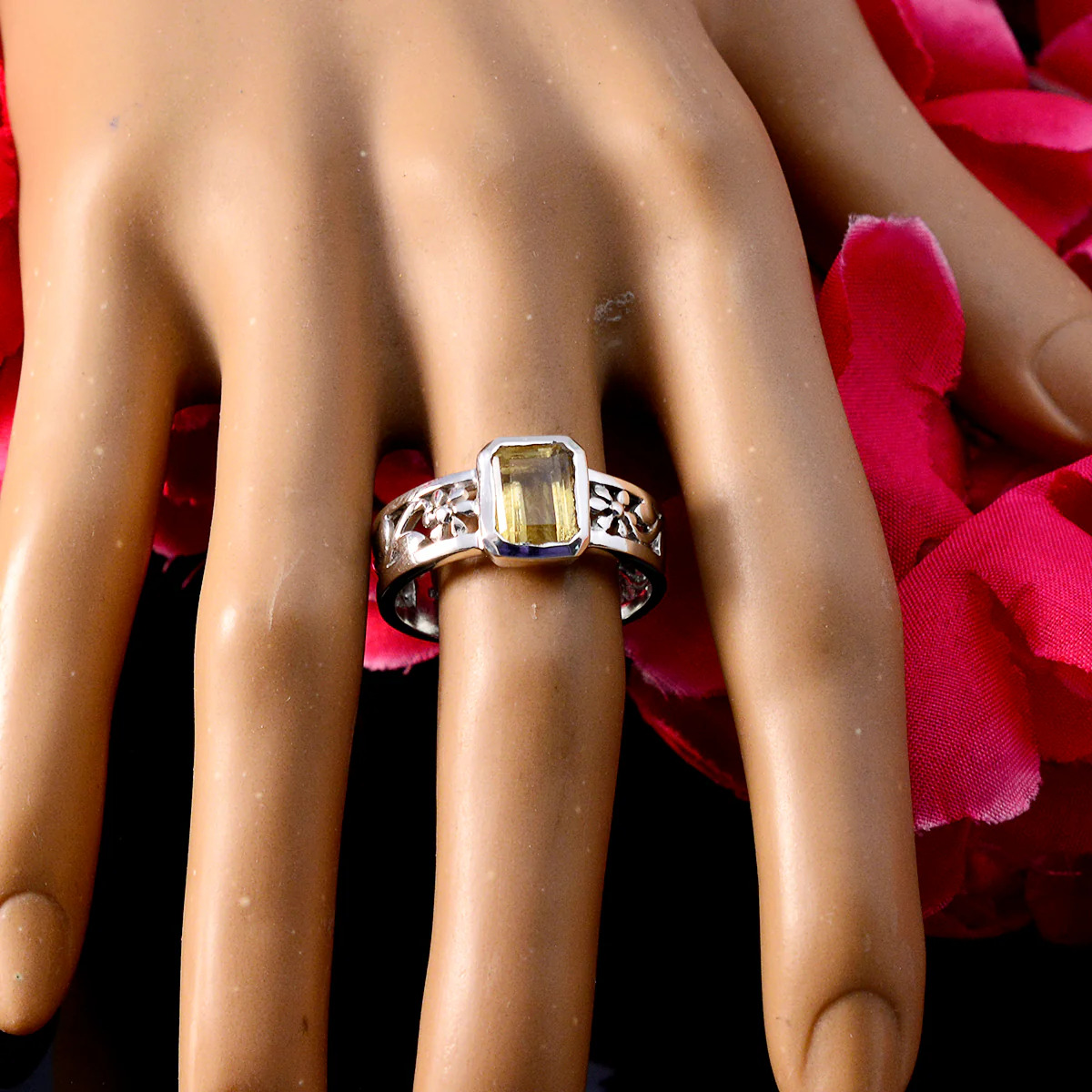 Citrine Solitaire Spanish 925 Sterling Silver Yellow Gemstone Classic Filigree Ring Jewelry - Image 3