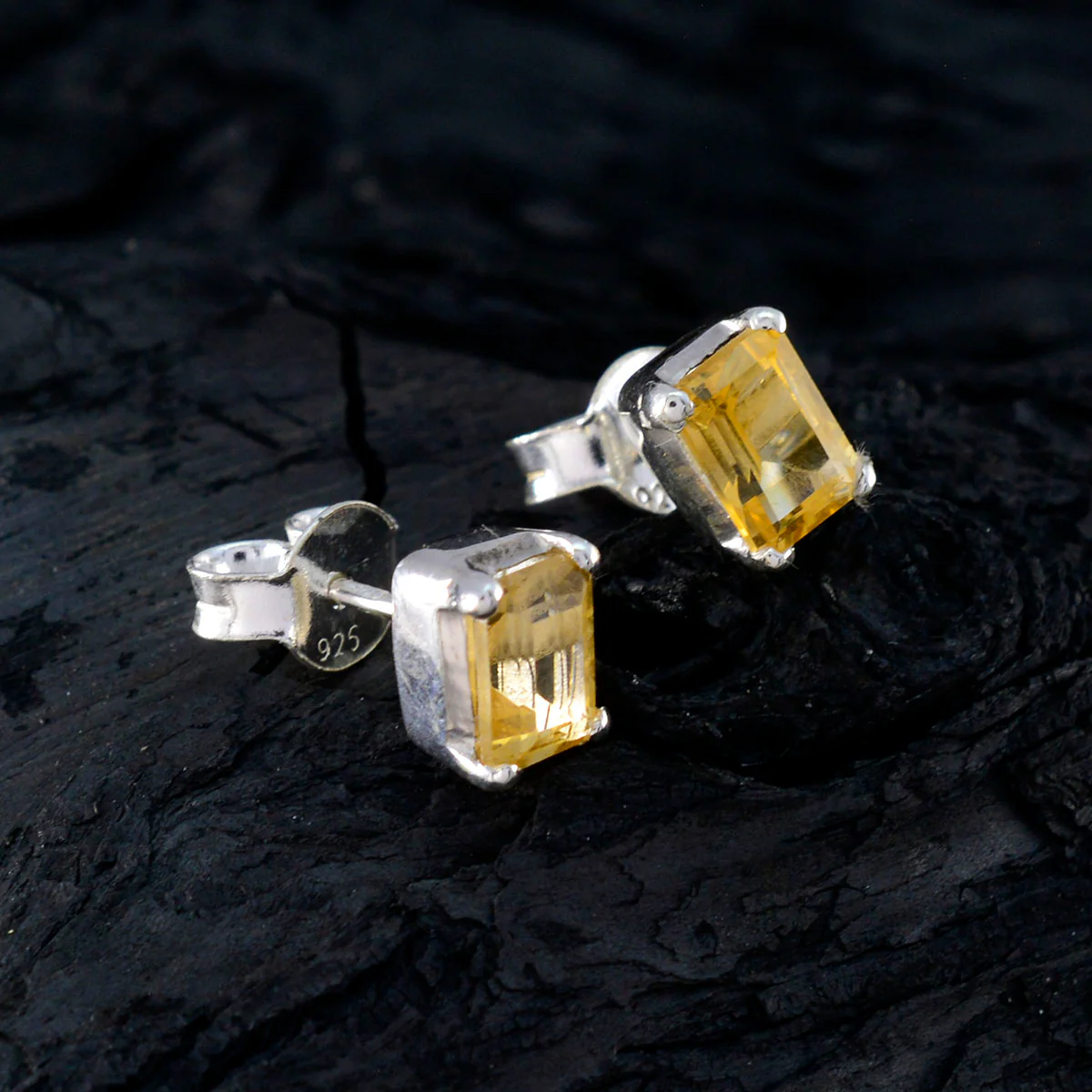 Citrine Spanish Carolina Solitaire Stud Yellow 925 Sterling Silver Earring - Image 4