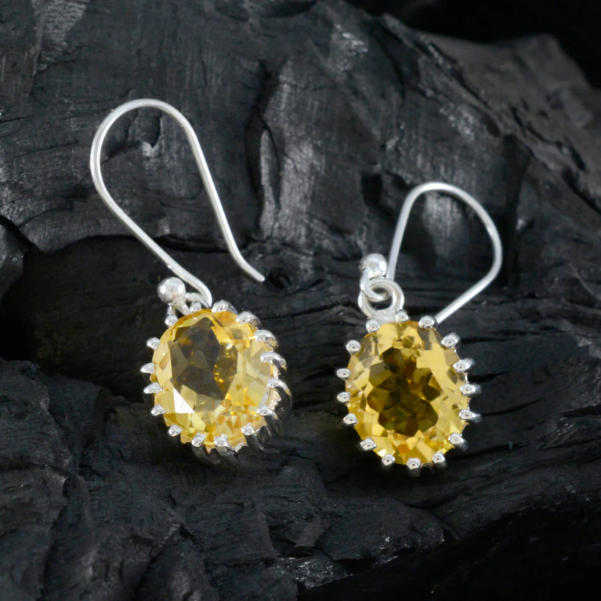 Citrine Spanish Lily Solitaire Dangle Yellow Silver Earring - Image 2