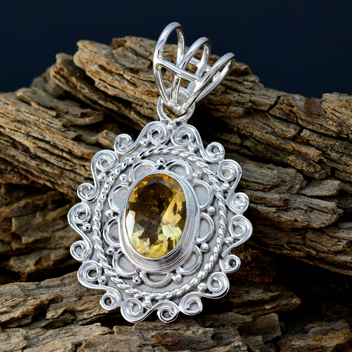 Citrine Statement Mexican Silver Solitaire Mia Rope-Wire Yellow Pendant Jewelry - Image 3