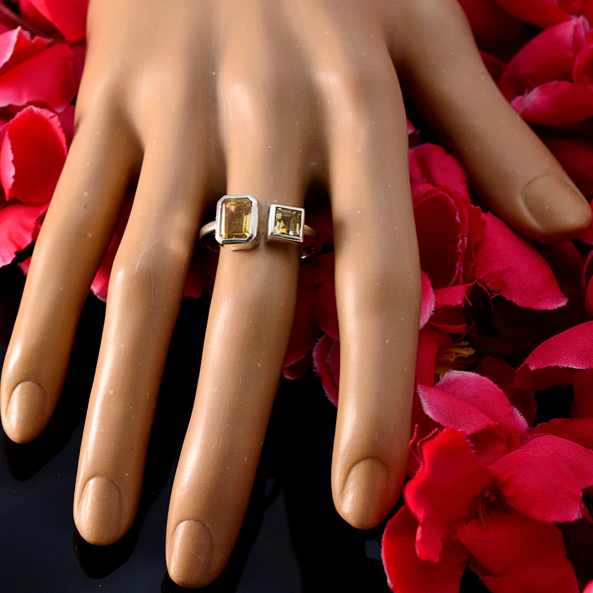 Citrine Toi et Moi American 925 Silver Yellow Gemstones Whisper-thin Trendy Ring Jewelry - Image 5