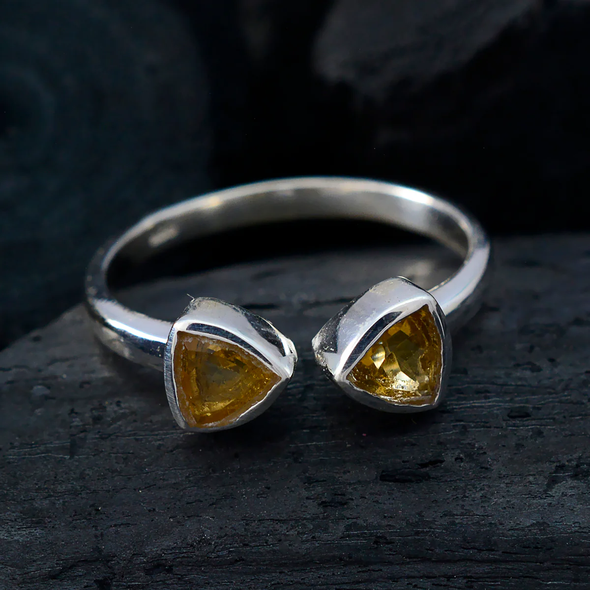 Citrine Toi et Moi American Sterling Silver Yellow Gemstones Dainty Glamorous Ring Jewellery - Image 4