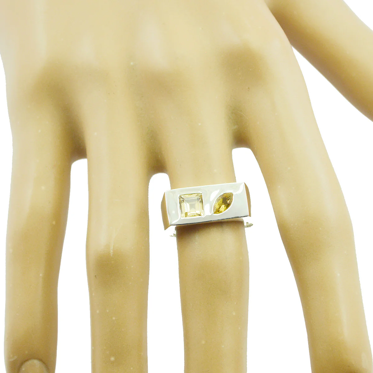 Citrine Toi et Moi German 925 Sterling Silver Yellow Gems Tiny Glamorous Ring Jewellery - Image 2