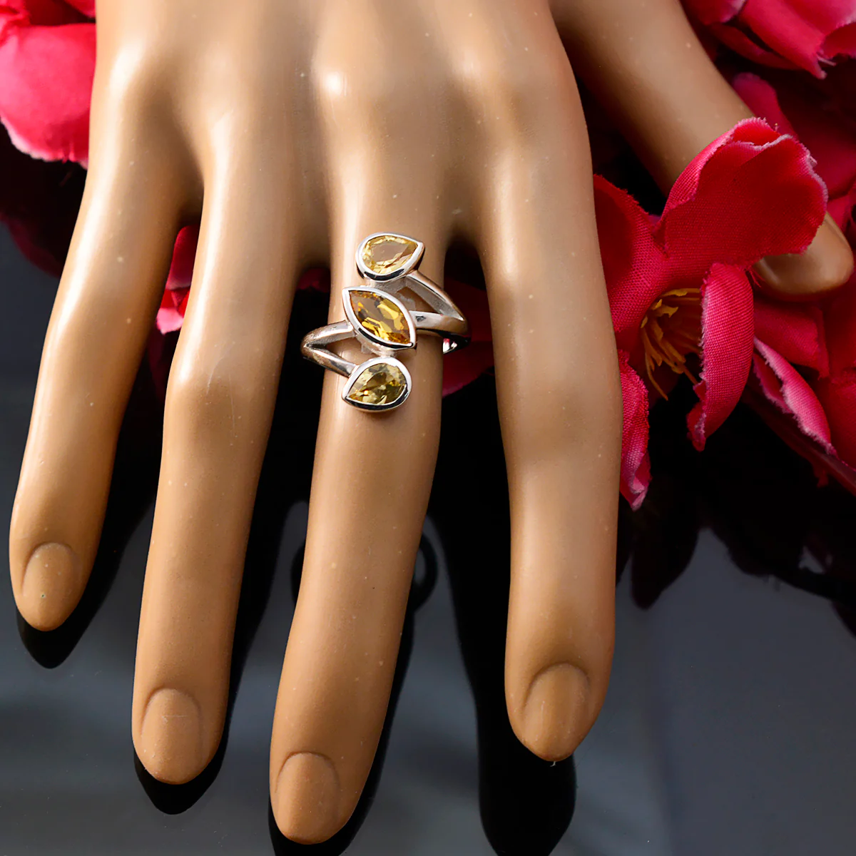 Citrine Trilogy African Silver Yellow Gems Mid-weight Signet Ring Jewellery - Image 5