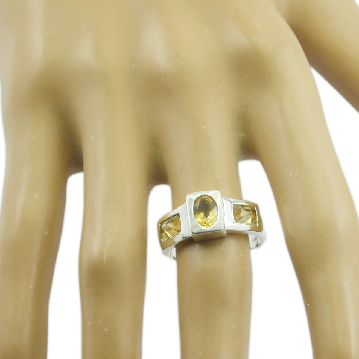 Citrine Trilogy Indian Silver Yellow Gems Tiny Abstract Ring Jewelry - Image 2