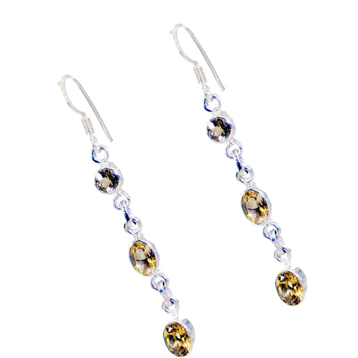 Citrine Turkish Eleanor multiple Dangle Yellow 925 Silver Earring - Image 2