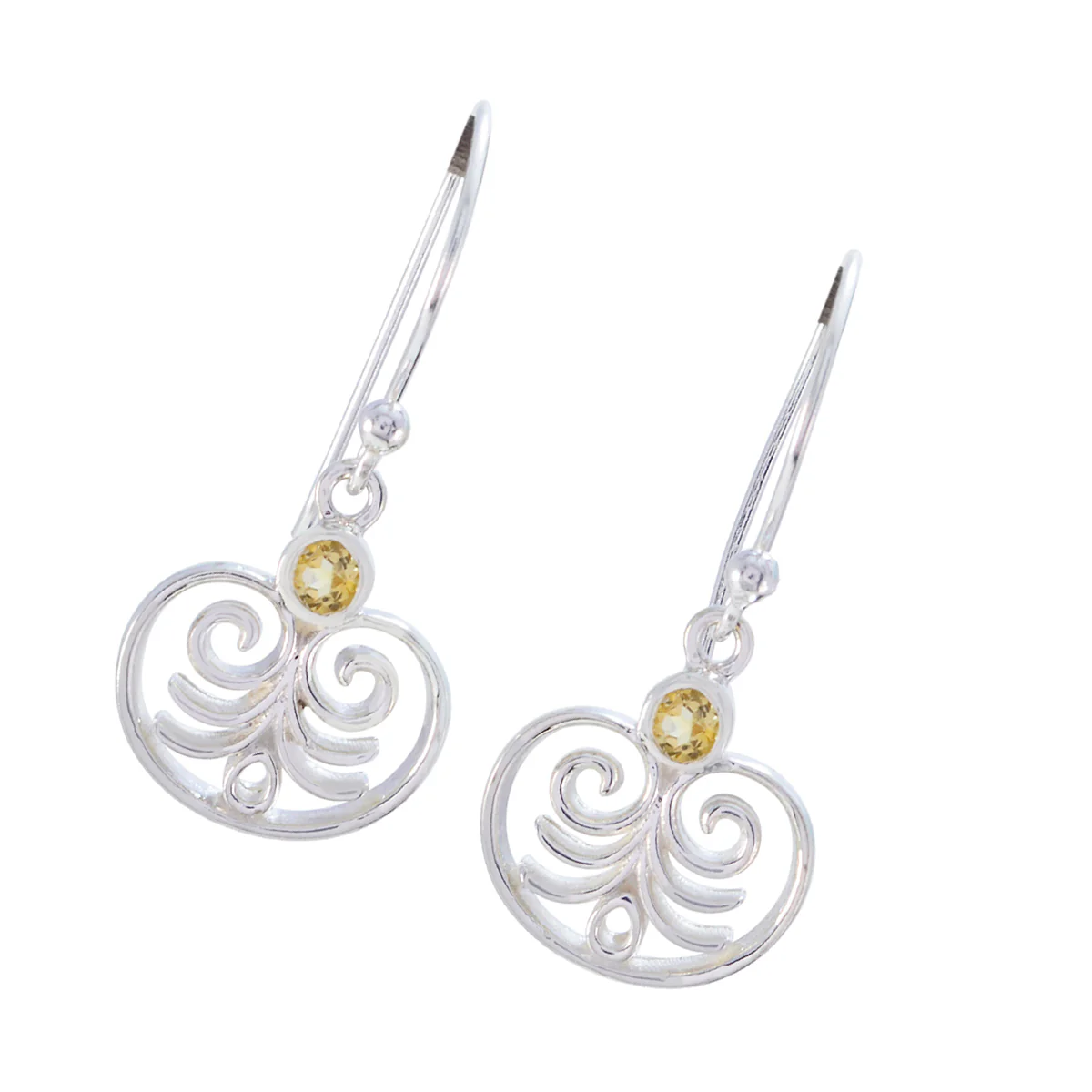 Citrine Turkish Hannah Solitaire Dangle Yellow Sterling Silver Earring - Image 2