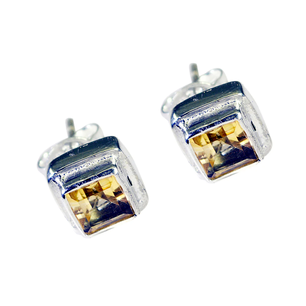 Citrine Turkish Nora Solitaire Stud Yellow 925 Silver Earring - Image 2