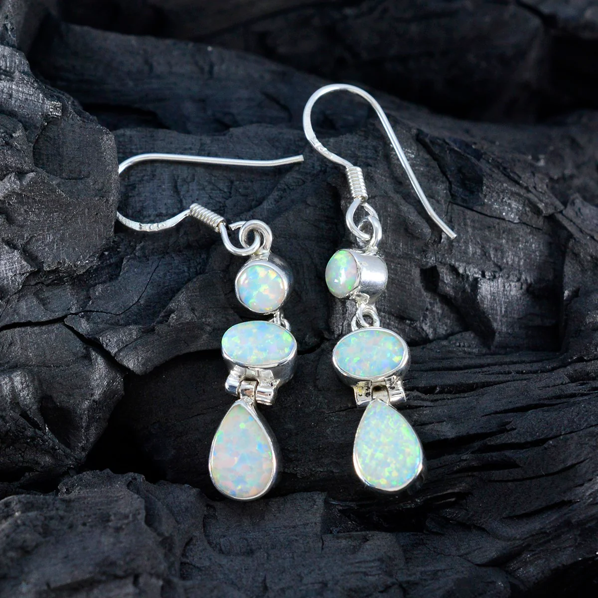 Created Opal American Aiko multiple Dangle White Sterling Silver Earring - Image 3