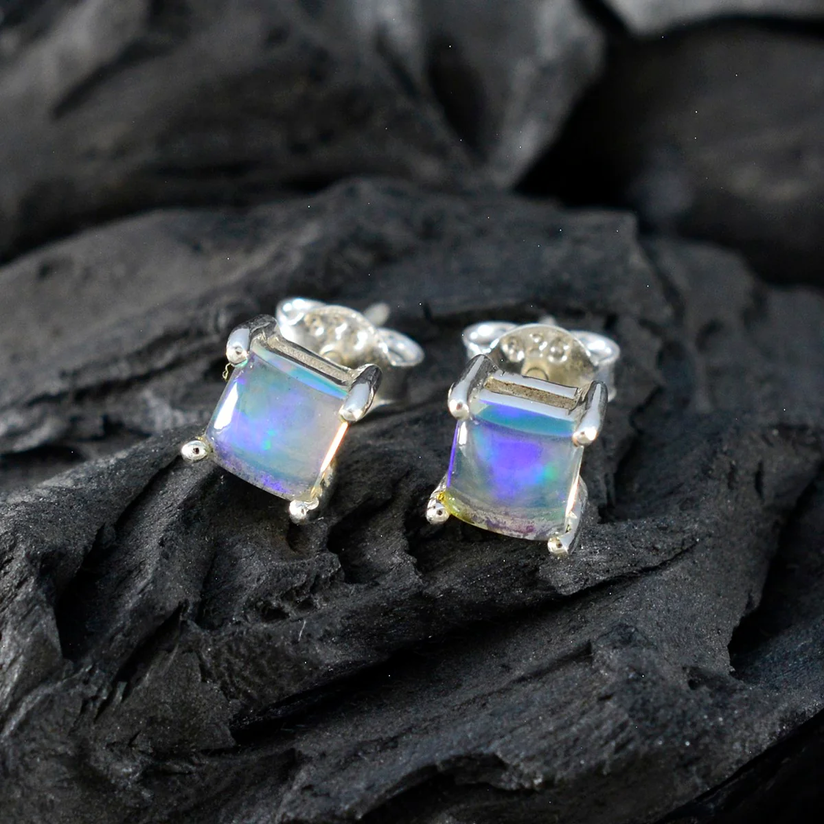 Created Opal American Mei Solitaire Stud White 925 Silver Earring - Image 5