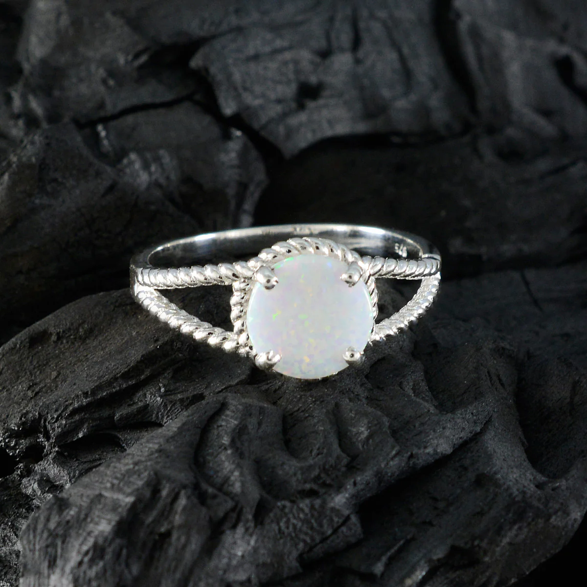 Created Opal Solitaire African 92.5 Silver White Gemstone Featherlight Modern Ring Jewelry - Image 4
