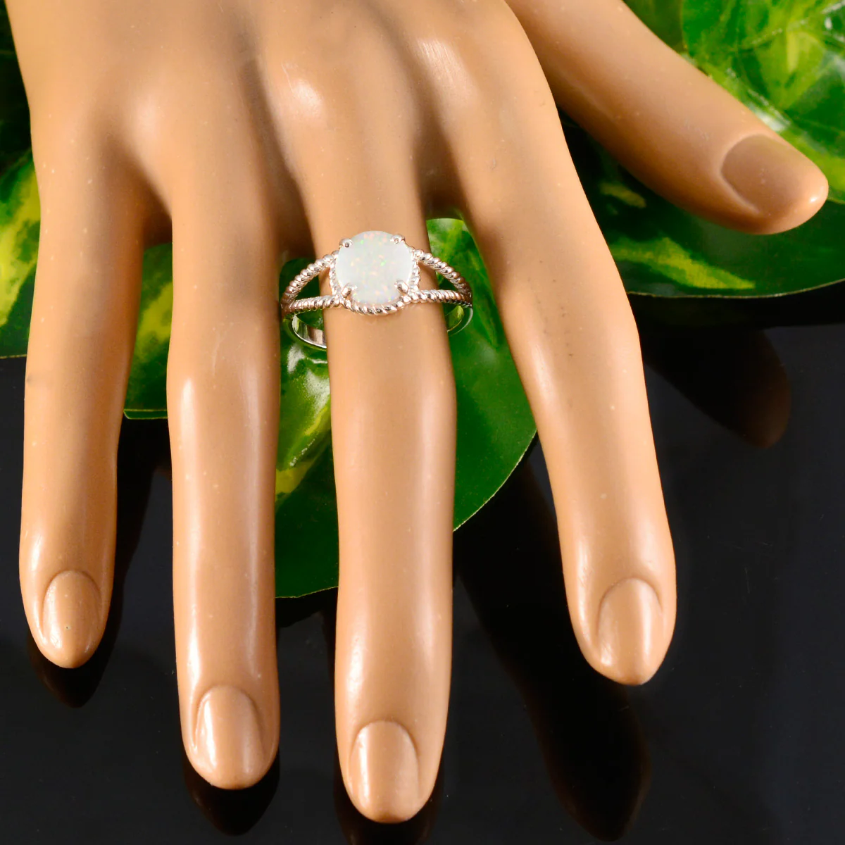 Created Opal Solitaire African 92.5 Silver White Gemstone Featherlight Modern Ring Jewelry - Image 5